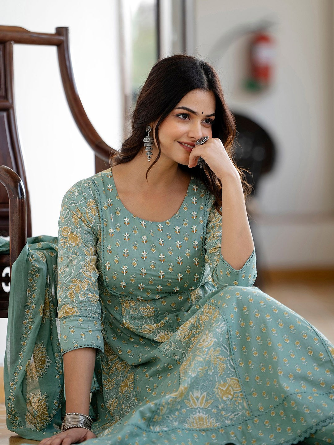 https://sakjaipur.com/products/sak-jaipur-green-floral-printed-panelled-pure-cotton-anarkali-kurta-with-trousers-dupatta