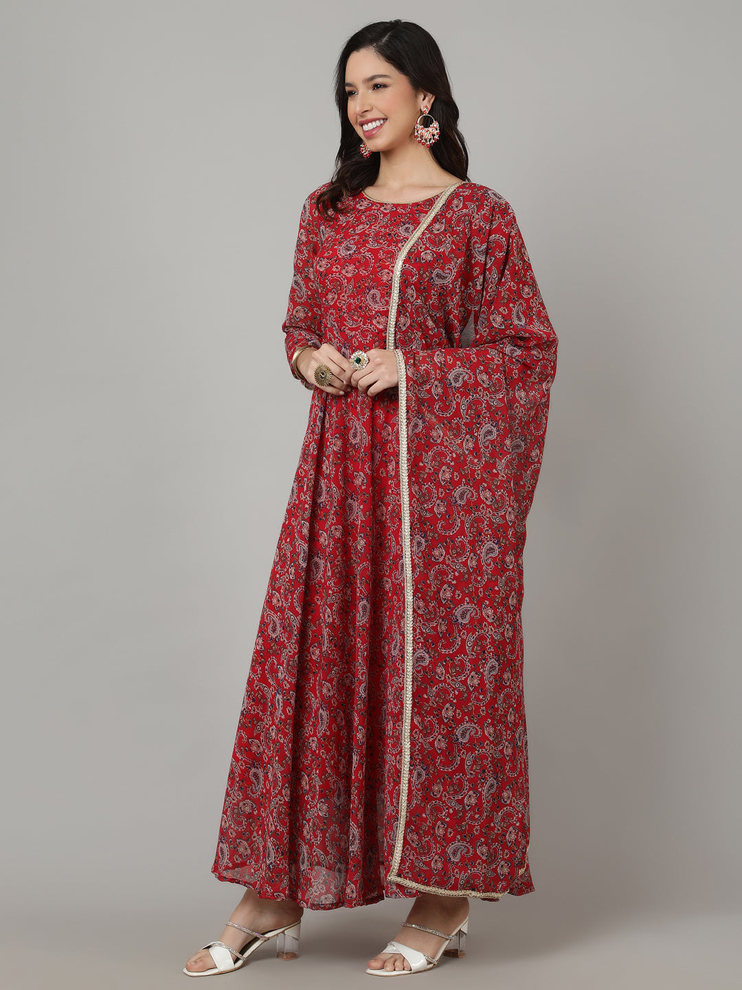 SAKJAIPUR Floral Printed Georgette Anarkali kurti