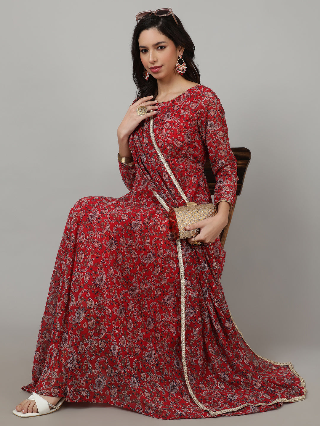 SAKJAIPUR Floral Printed Georgette Anarkali kurti