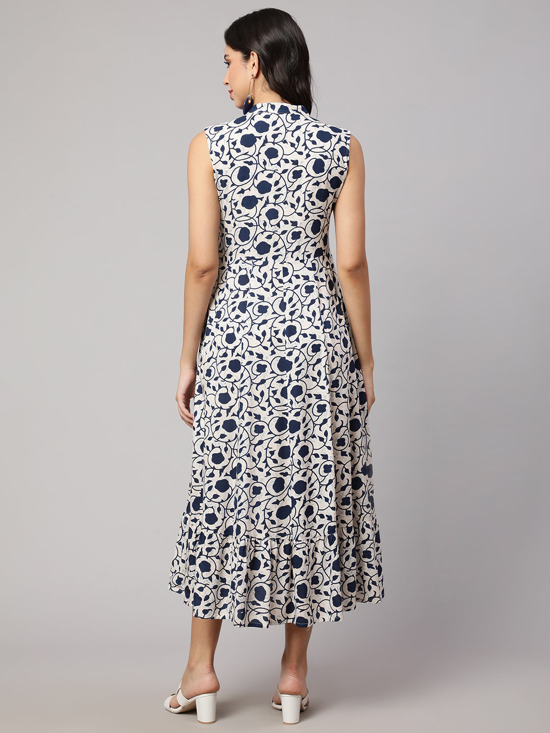 SAK JAIPUR Floral Printed Cotton Fit & Flare Midi Dress