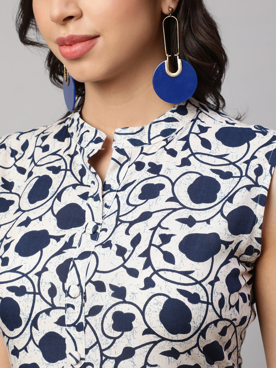 SAK JAIPUR Floral Printed Cotton Fit & Flare Midi Dress