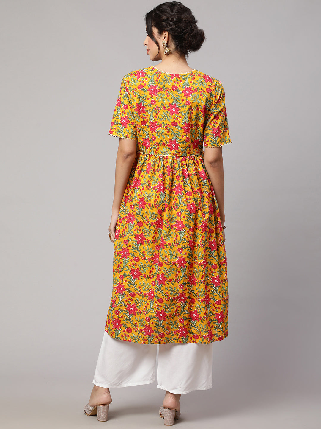 SAK JAIPUR Floral Printed Gotta Patti Pure Cotton Empire Kurta