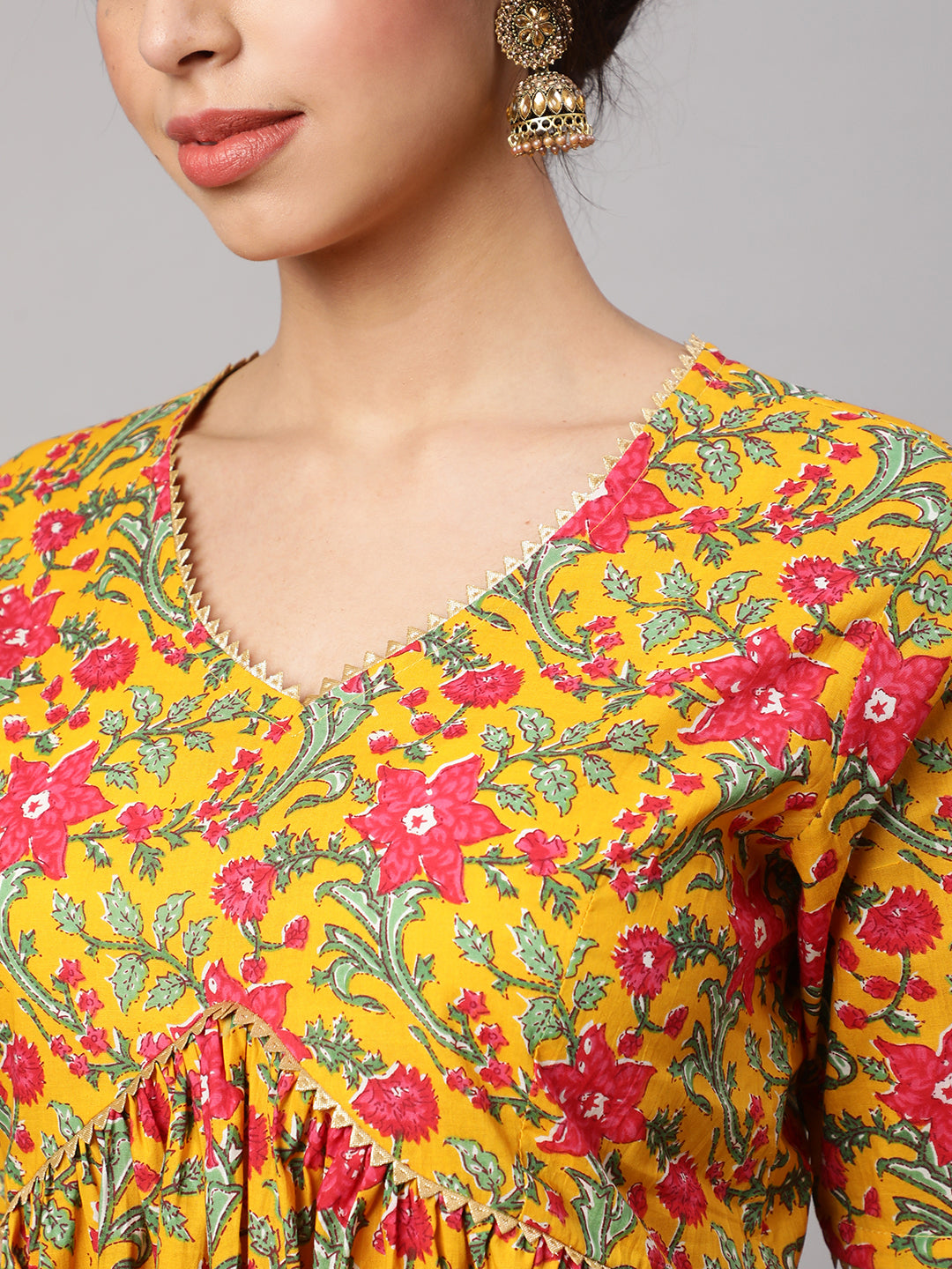 SAK JAIPUR Floral Printed Gotta Patti Pure Cotton Empire Kurta