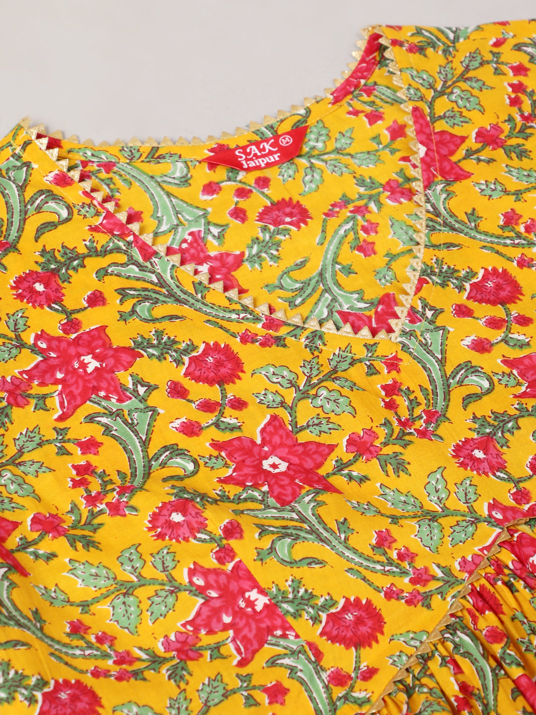 SAK JAIPUR Floral Printed Gotta Patti Pure Cotton Empire Kurta