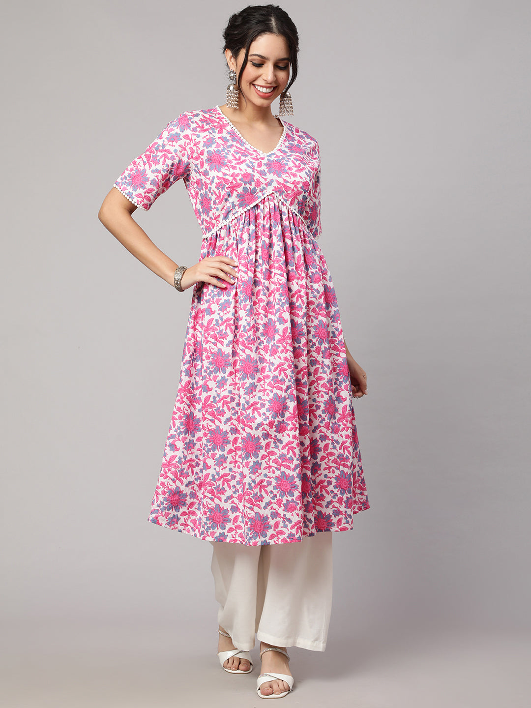 SAK JAIPUR Floral Printed Pure Cotton Empire Kurta