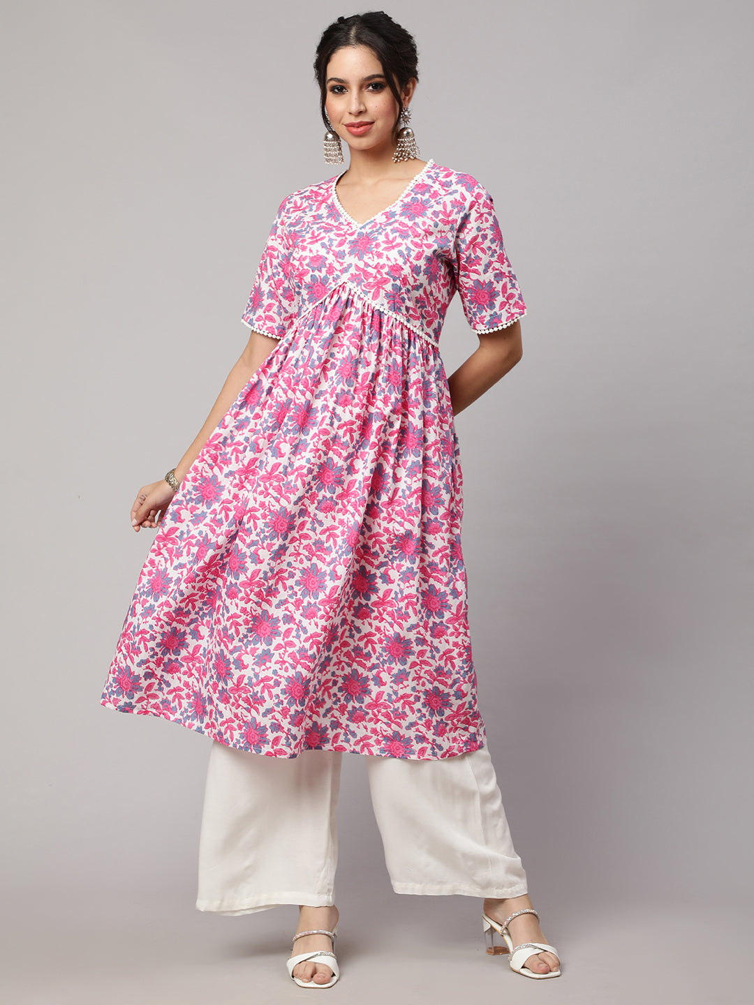 SAK JAIPUR Floral Printed Pure Cotton Empire Kurta