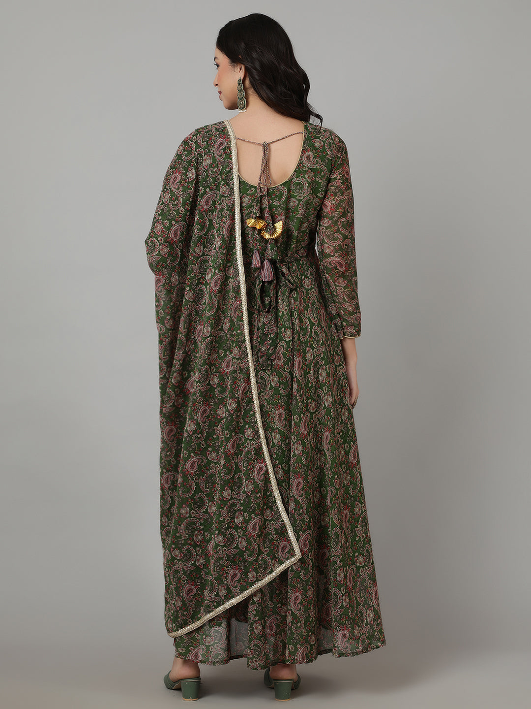 SAK JAIPUR Floral Printed Georgette Anarkali Maxi Ethnic Dress With Dupatta