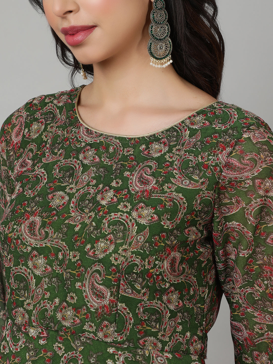 SAK JAIPUR Floral Printed Georgette Anarkali Maxi Ethnic Dress With Dupatta