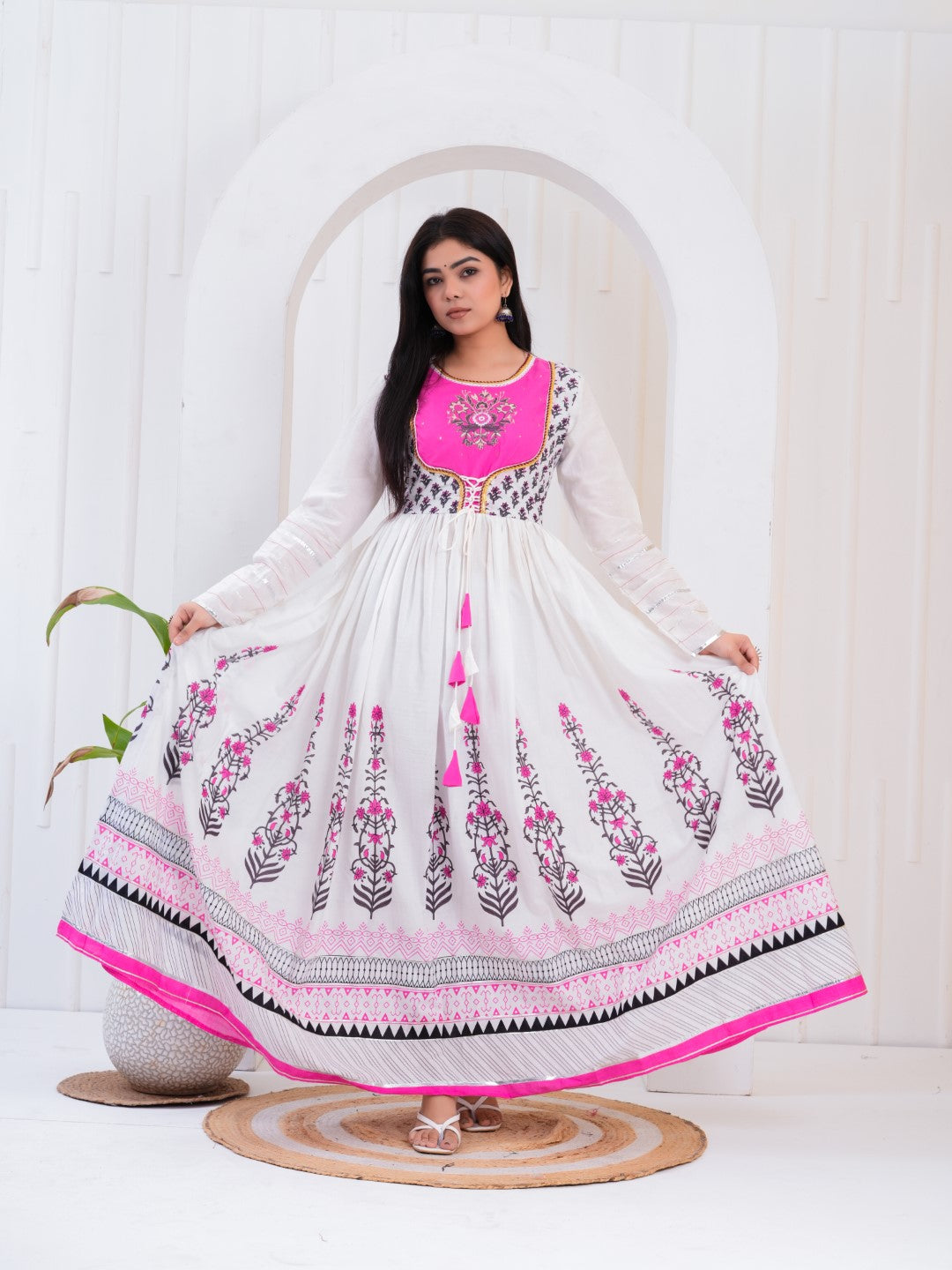 White and Pink Printed Anarkali Kurti's for Women