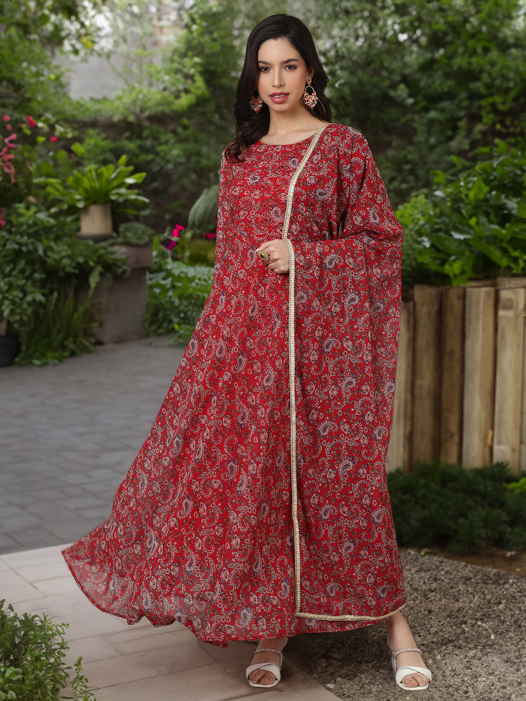 SAKJAIPUR Floral Printed Georgette Anarkali kurti