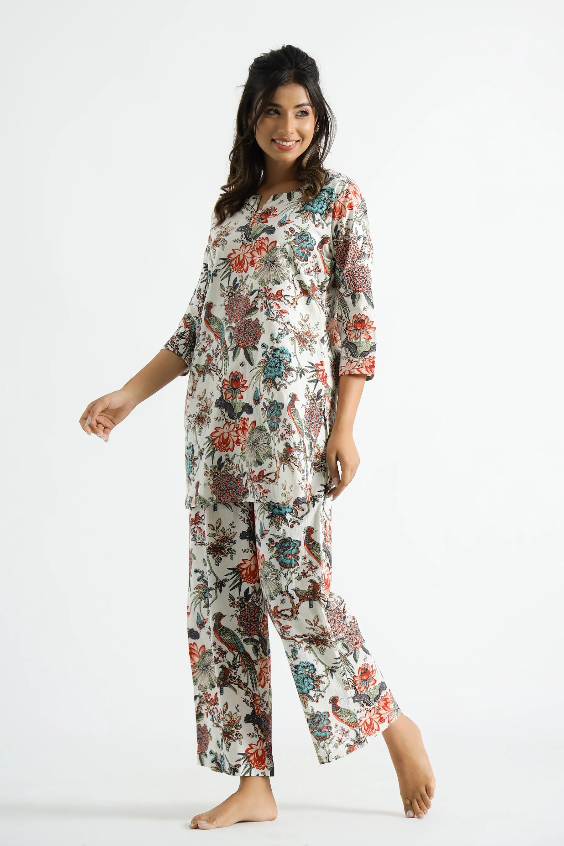 SAK JAIPUR White Multi color Jungle Organic Printed Pure Cotton Loungewear Set Regular price